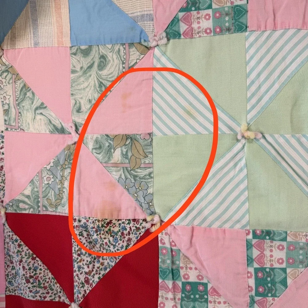 Vintage Handmade Pinwheel Colorful Scrap Quilt *Flaws* Full Size 88